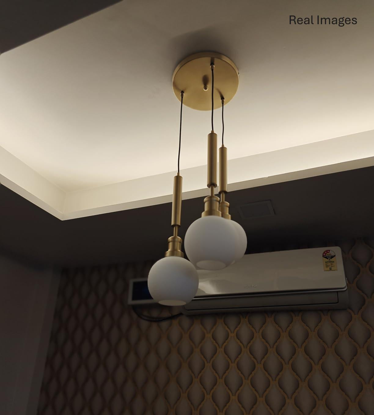 Triple Glass Hanging Pendant Light | Antique Brass Finish with Frosted Milky Glass Shades