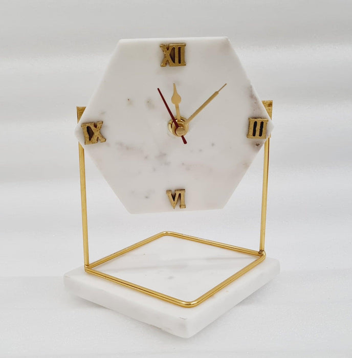 Diamond Marble Desktop Clock with Metal Stand | Showpiece Clock for Table