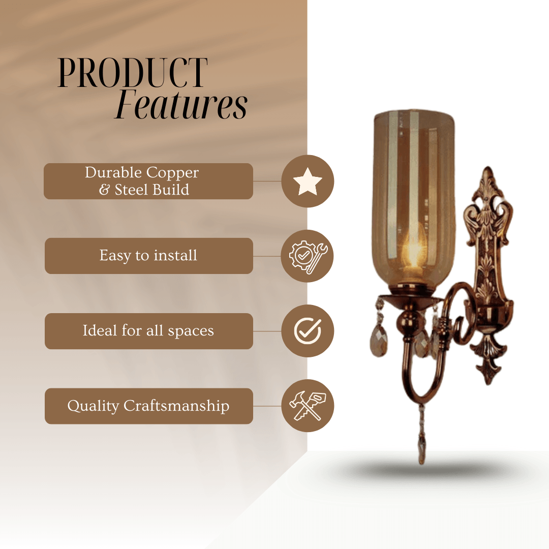 European Copper Wall Light Lamp| Wall Sconce With Glass Shade | Decorative Wall Lights