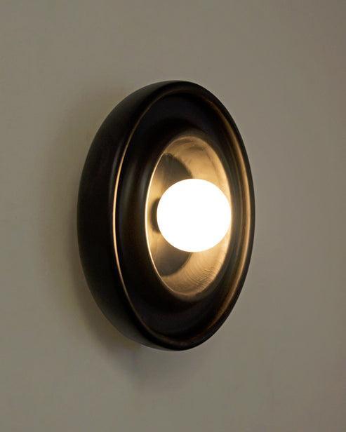 Handcrafted Discus Teak Wood Wall Light | Warm LED Accent Lighting
