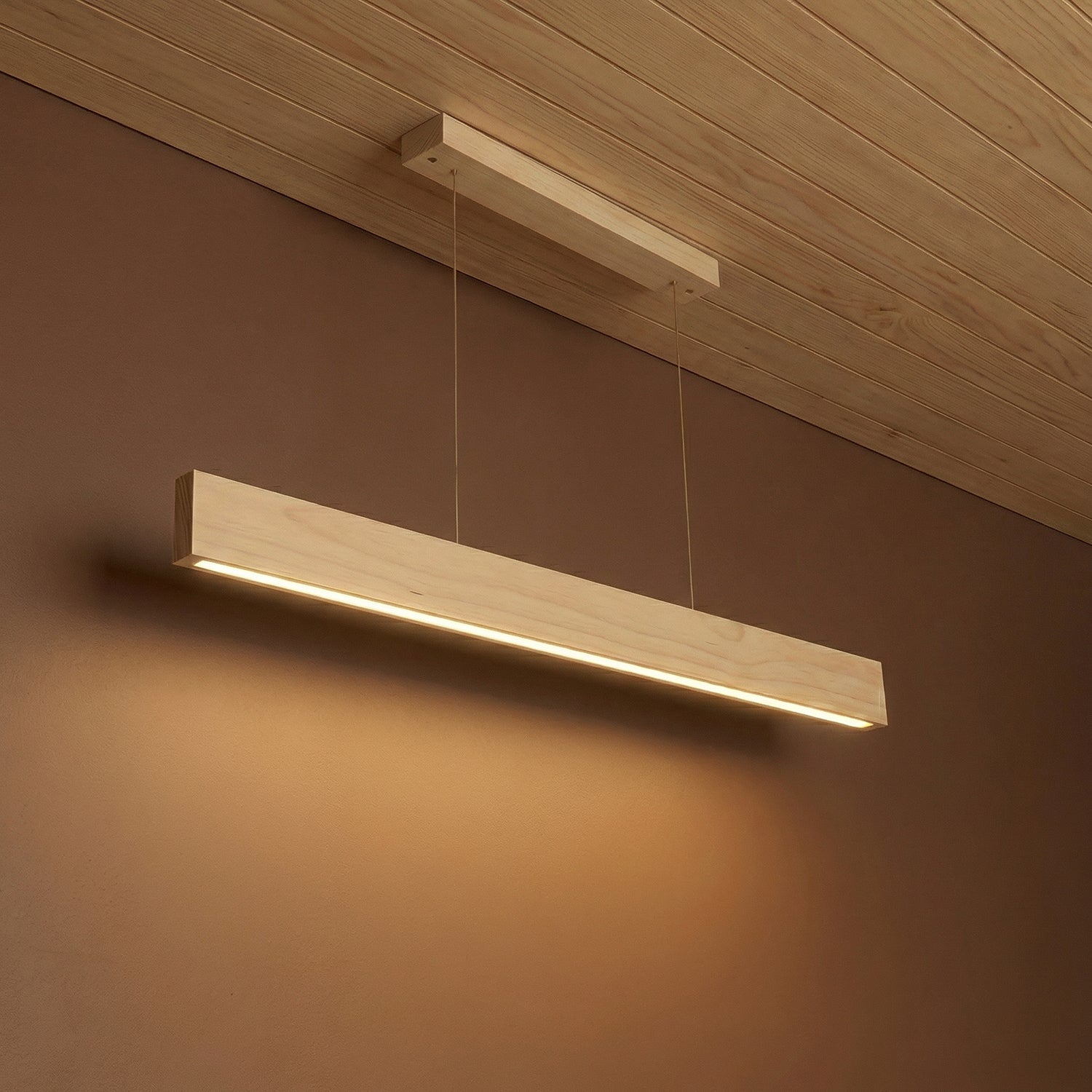 Slimline 48 Beige Wooden LED Hanging Lamp