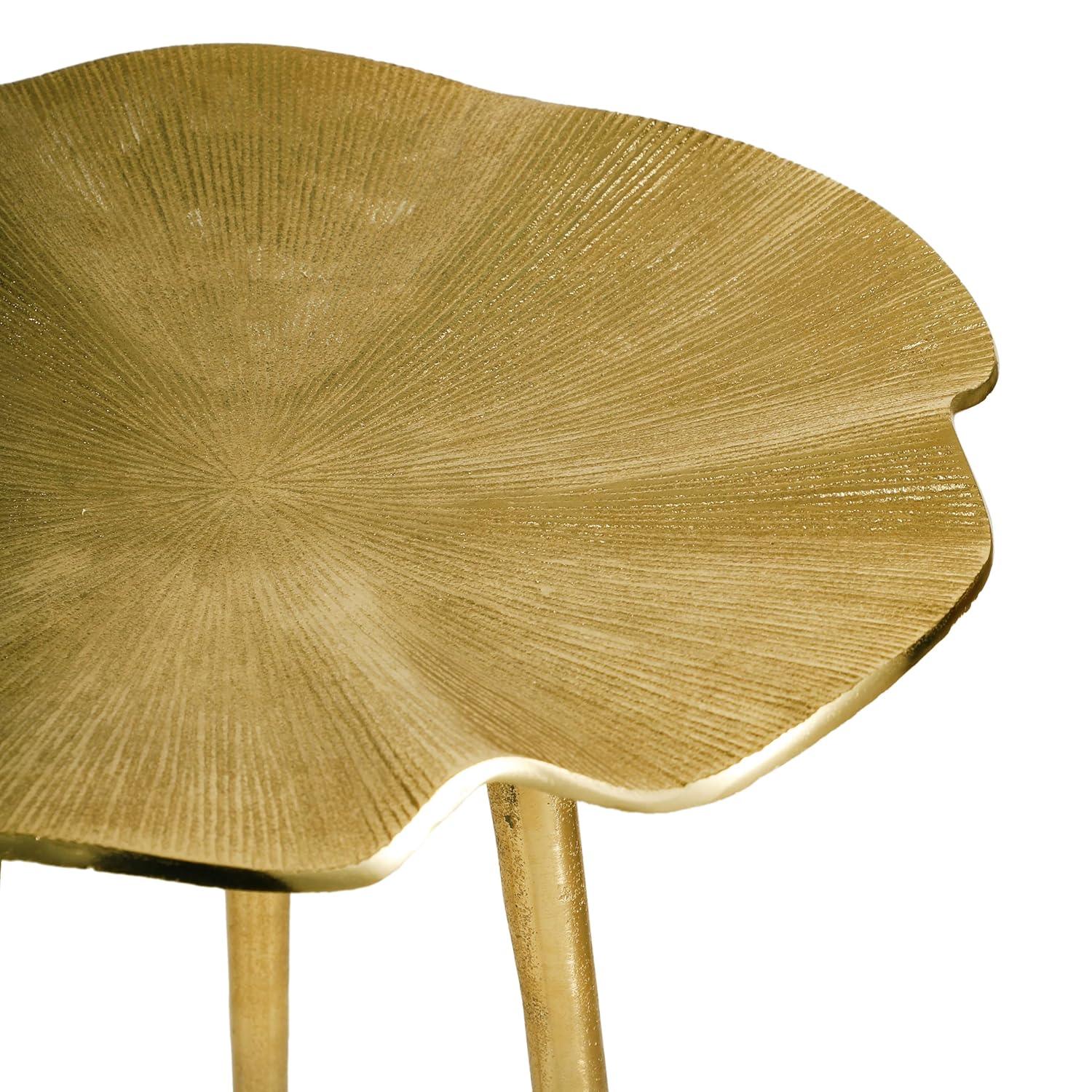 Designer Canopy Leaf Side Table | Gold Modern Accent Table for Living Room & Bedroom Decor