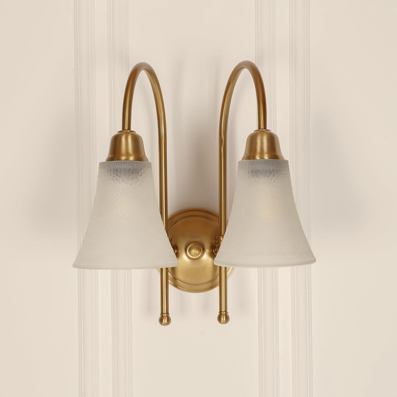 Double Hockey Wall Lamp Antique Brass Finish with Hammered Frosted Glass Shade for Living Room, Bedroom and Home Decoration