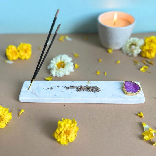 Agate with Marble Incense Holder & Agarbatti Stand for Pooja