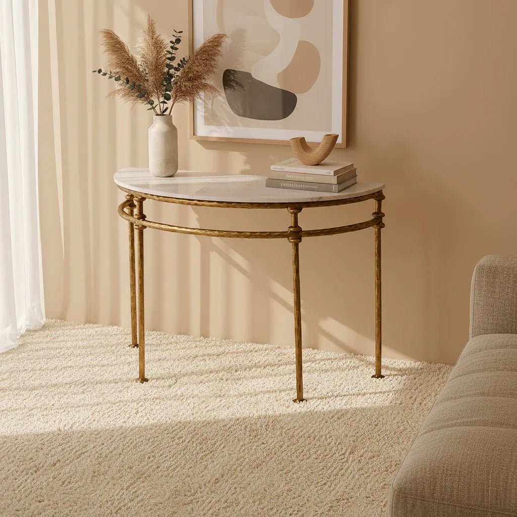 Jina Marble Console Table | Antique Brass Entryway Table for Living Room