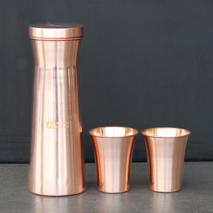 Glossy Copper Flask Set & Water Carafe for Dining | Tumbler with Tamba Glases