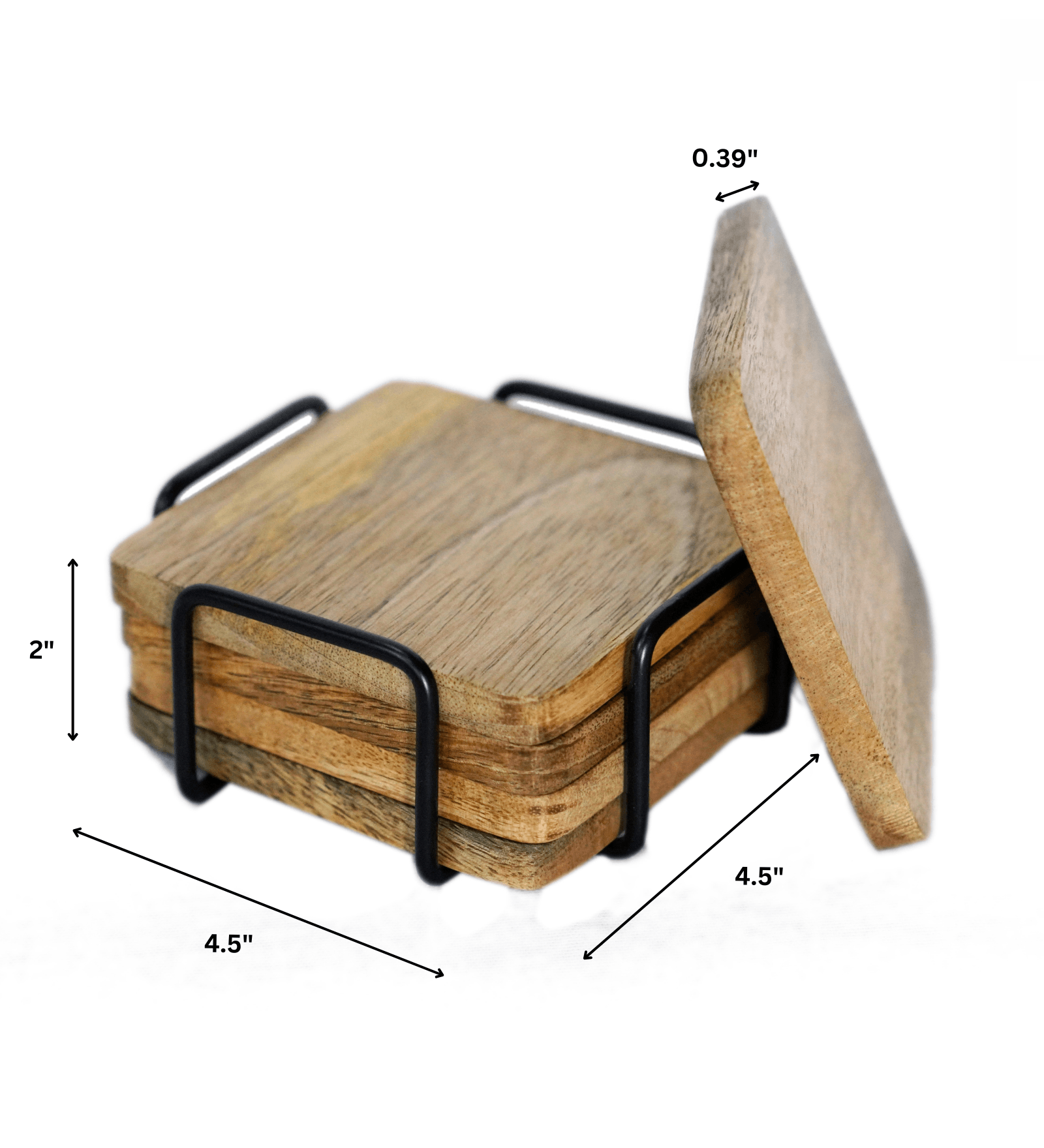 Wooden Tea/Coffee/Cocktail Coaster Set of 4 pcs, Table Decorative Cocktail Coaster (Square) Heat-Resistant Coasters for Hot & Cold Beverages