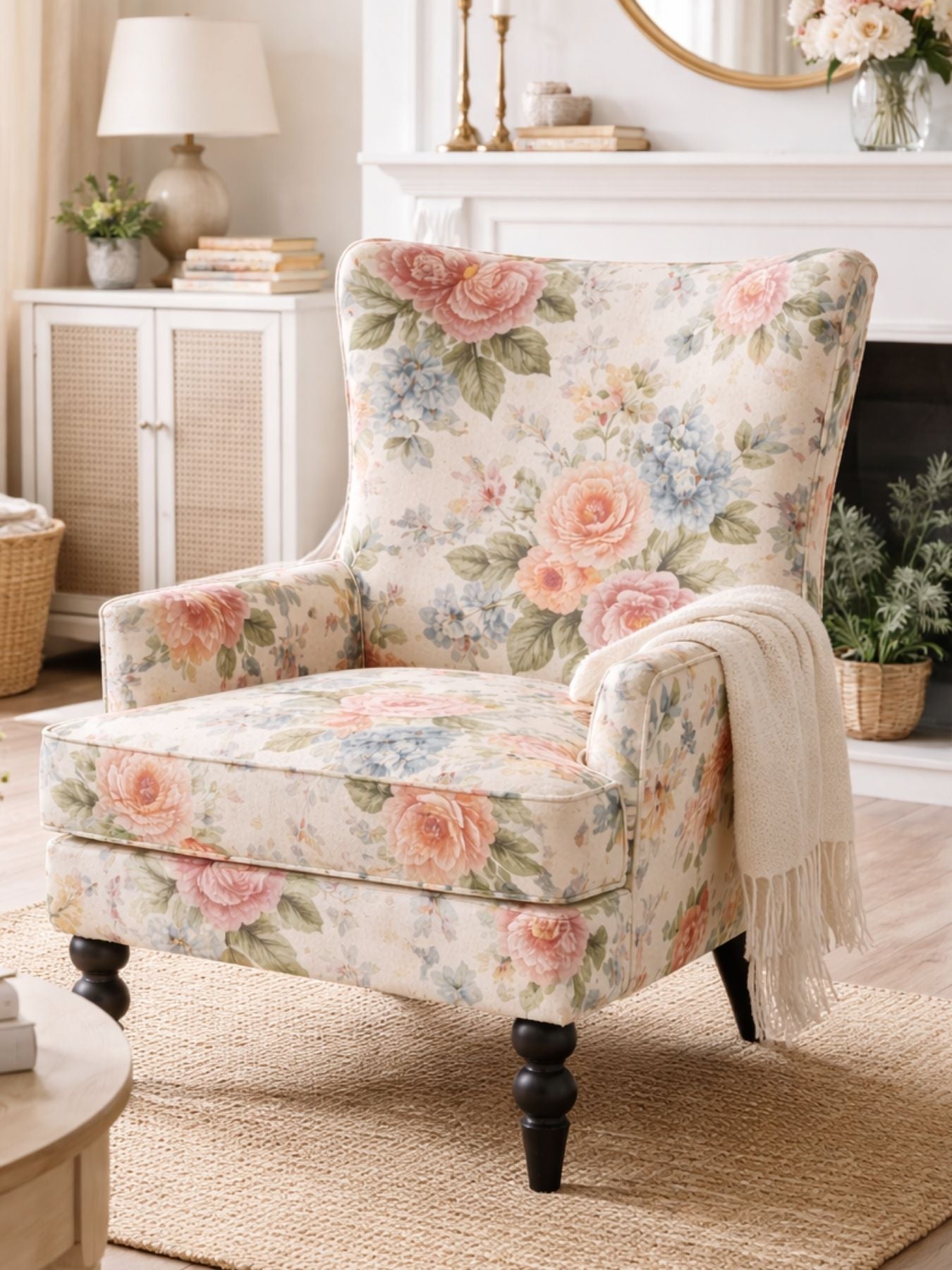 Heritage Pink Floral Accent Armchair