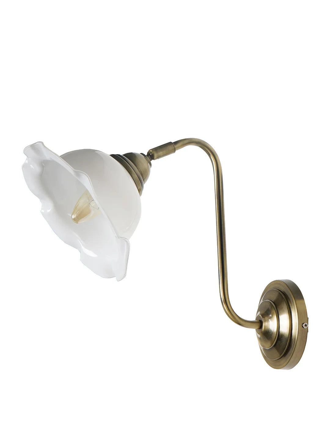 Industrial Brass Adjustable Gooseneck Wall Sconce | White Frilled Edge "Jhalar" Glass Shade
