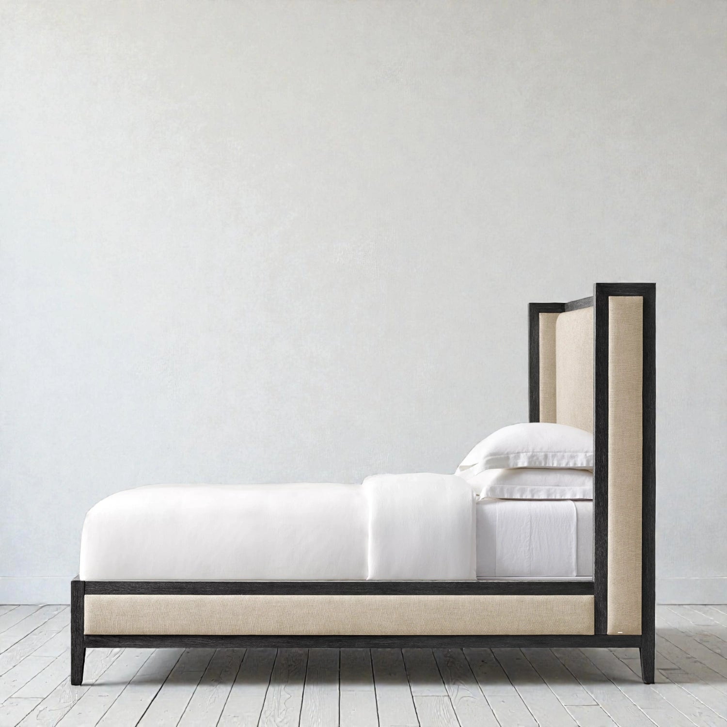 Shell Solid Teak Wood And Fabric Upholstered King Size Bed