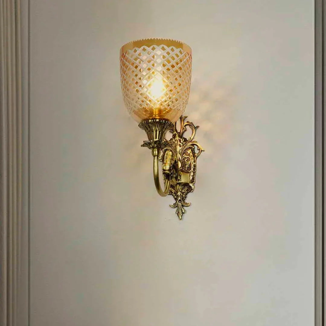 Mythical Majesty: Antique Cast Brass Fish Single Sconce with Luster Glass