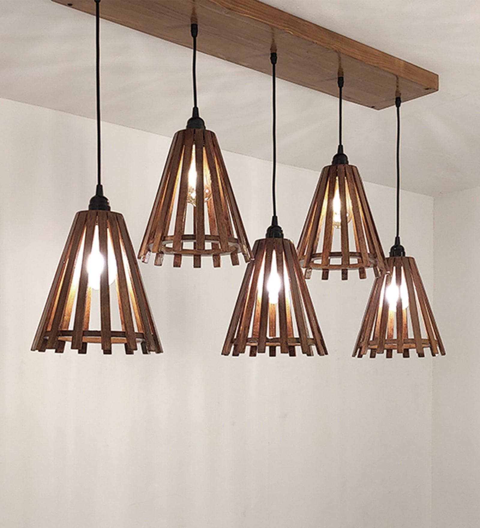 Funnel Brown Wooden 5 Series Hanging Lamp
