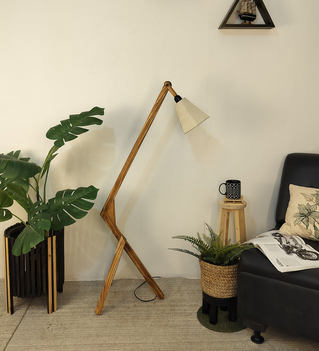 Emphasis Wooden Floor Lamp with Beige Fabric Lampshade