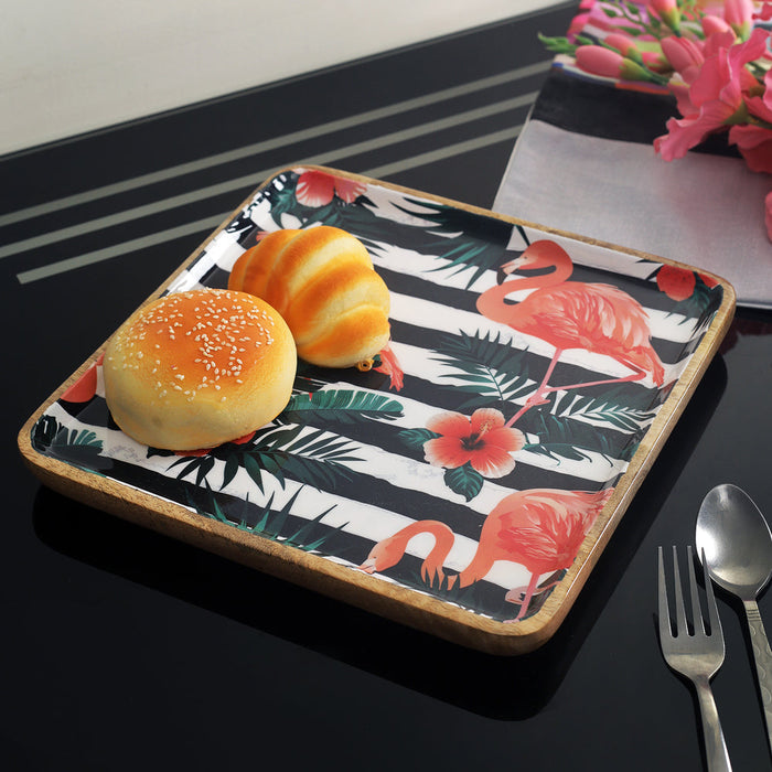 Tropical Flamingo Wooden Serving Platter