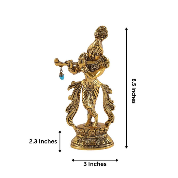 Lord Krishna Metal Statues Playing Flute