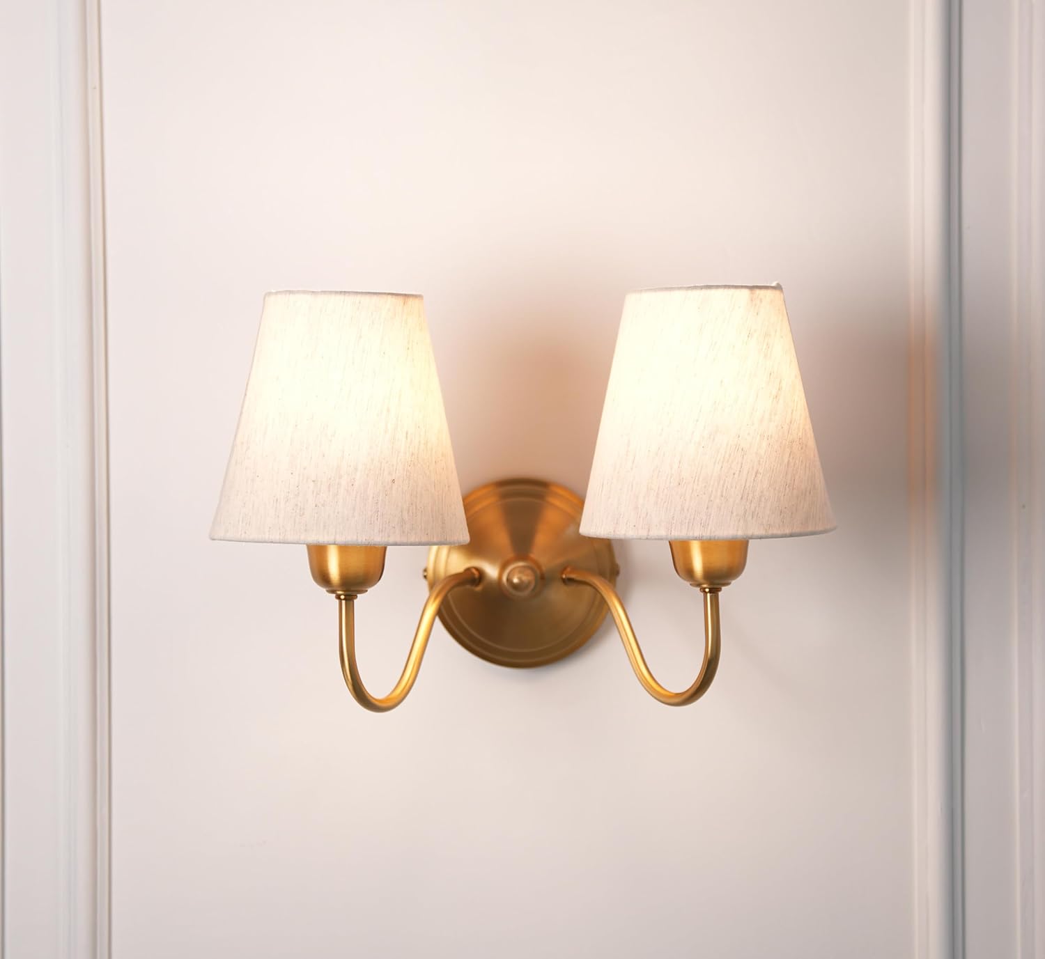Double Curve Wall Lamp Antique Brass Finish with Off White Shade for Living Room, Bedroom and Home Decoration