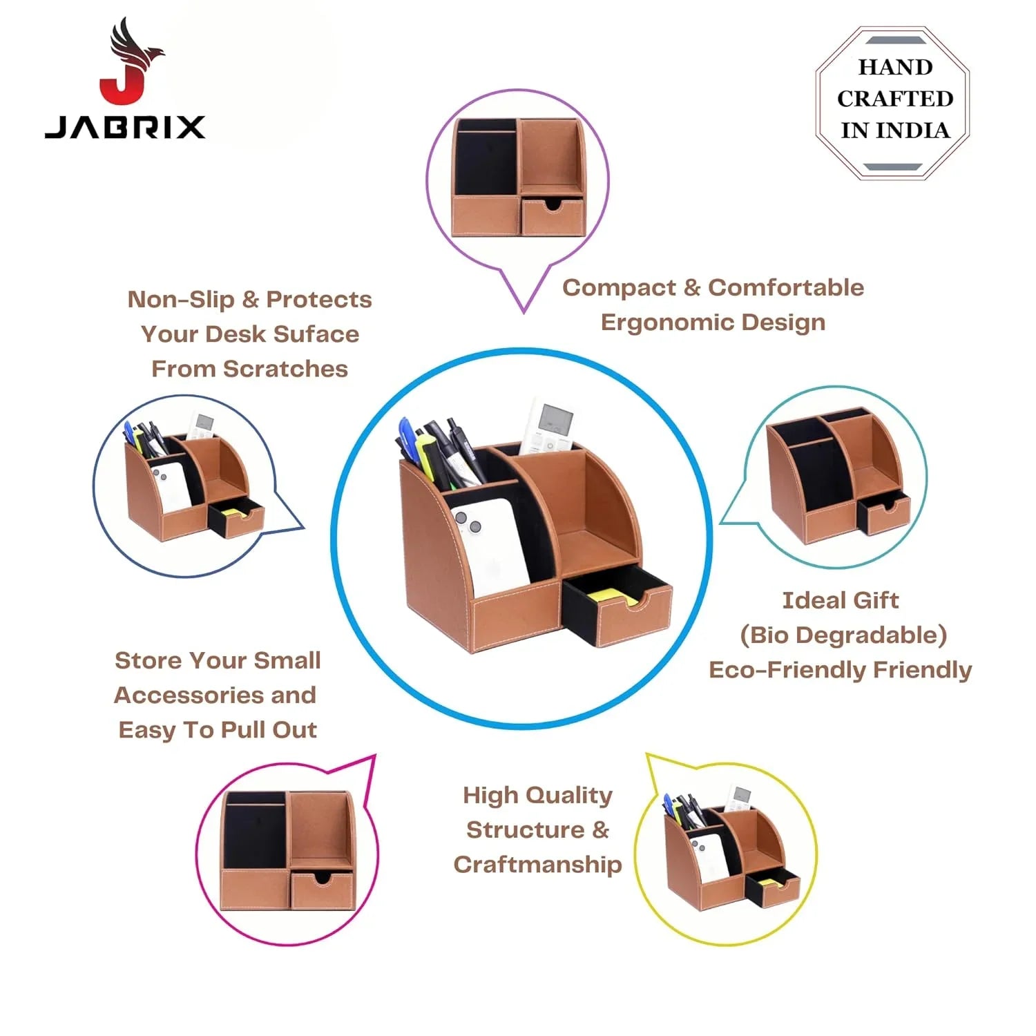 Leather Desk Organizer | Multi-Function Office Desk Organizer | Pen Stand for Office Desk