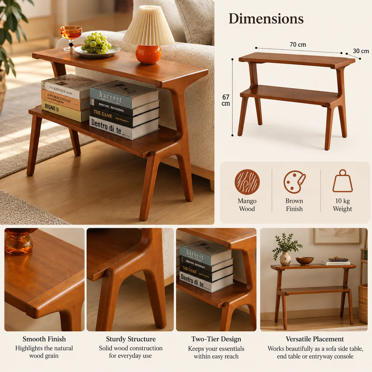 Aula Solid Mango Wood End Table | Premium Wooden Side Table for Living Room