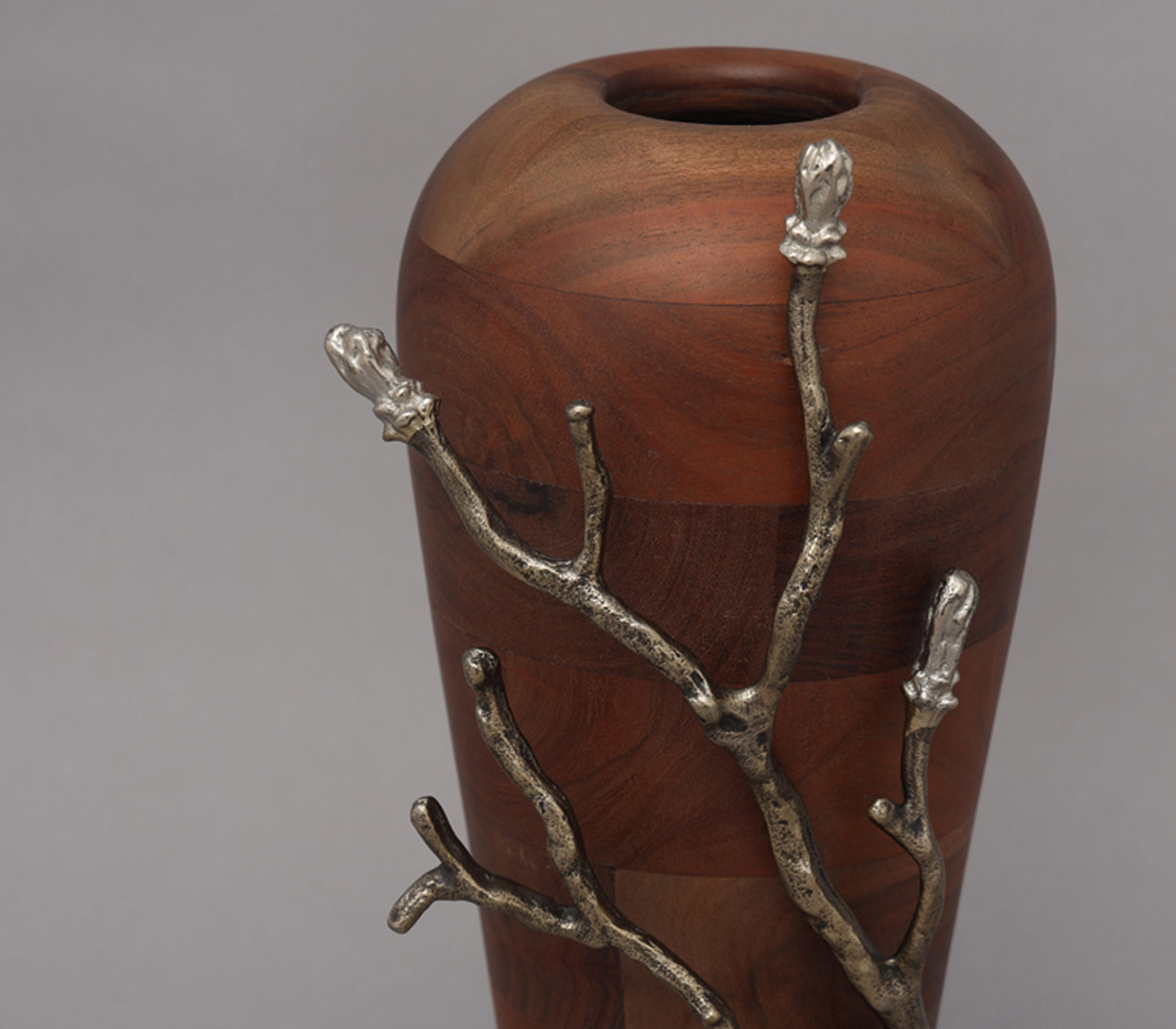 Wood Vase with Aluminium buds on it
