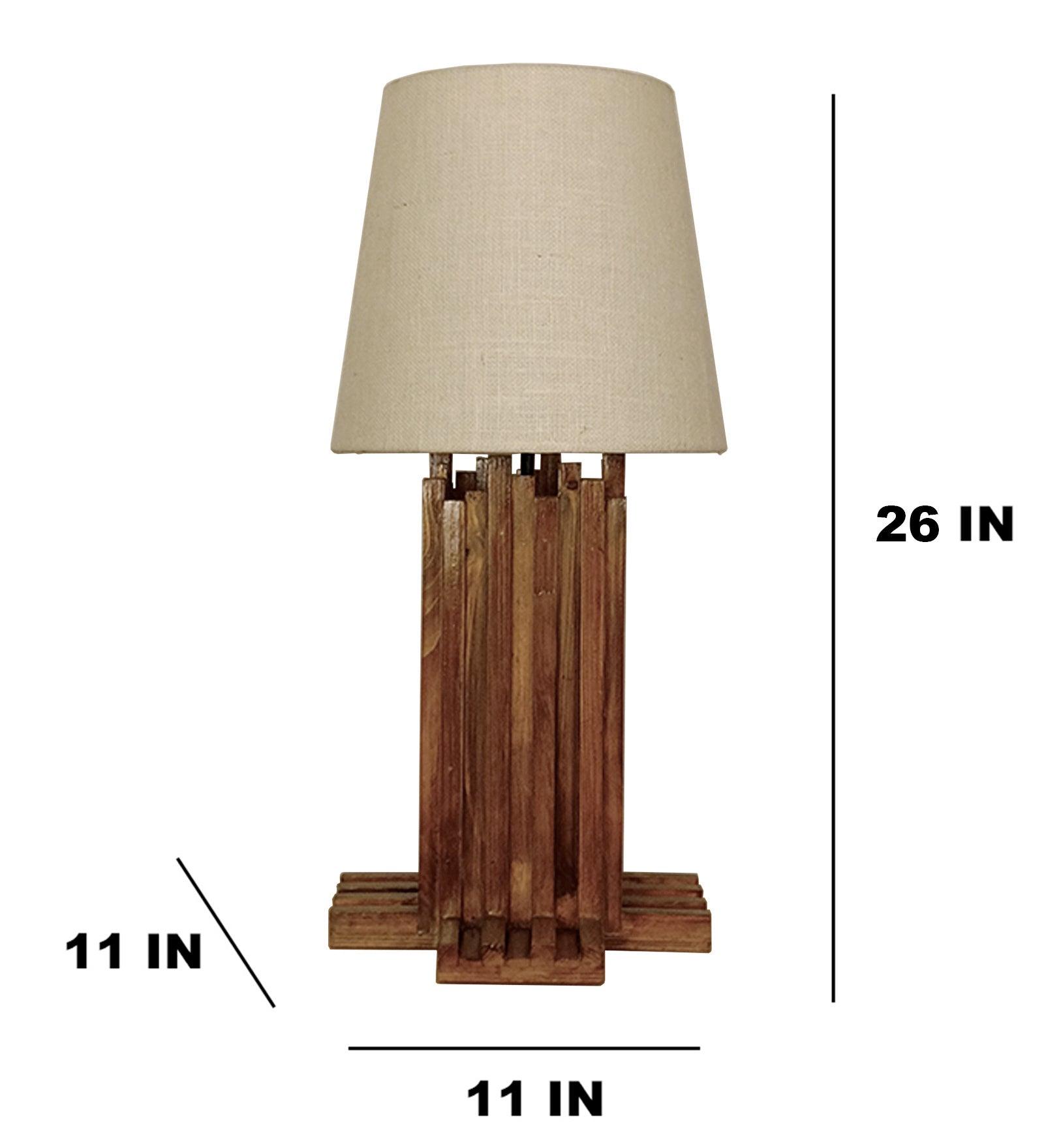 Palisade Brown Wooden Table Lamp with White Fabric Lampshade