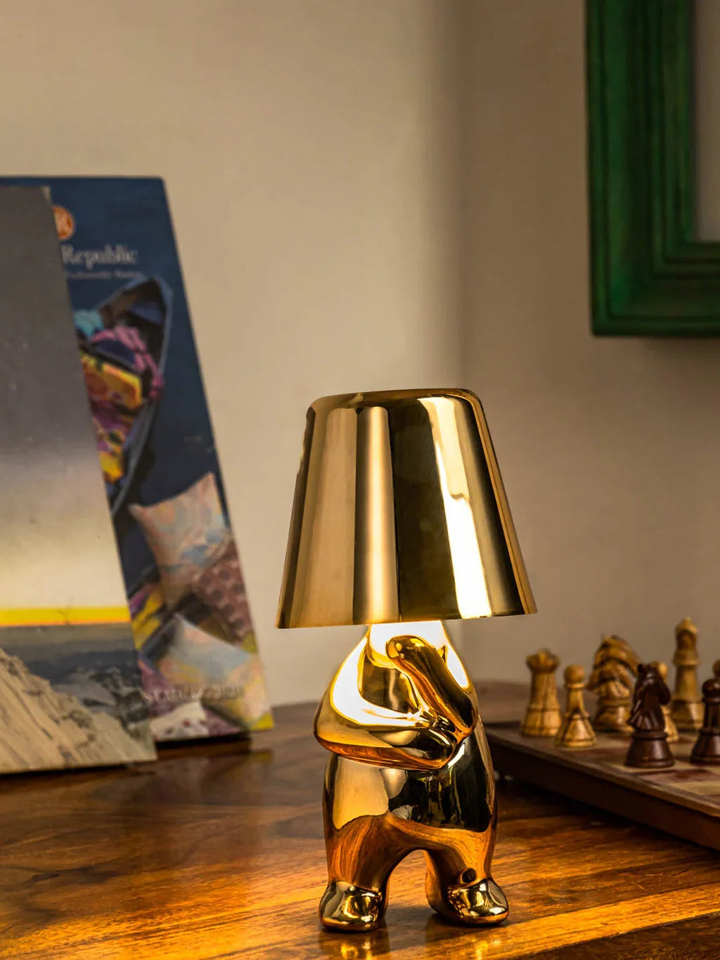 Zoid Cordless Rechargeable LED Table Lamp for Living Room | Gold Resin Mood Light Lamp