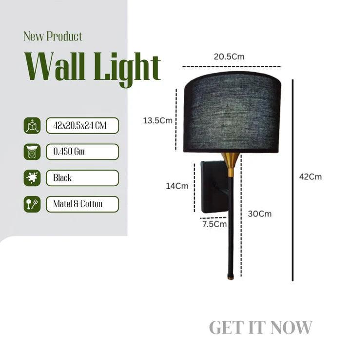 Drum Black Cotton Shade With Metal Base Plate Wall Light