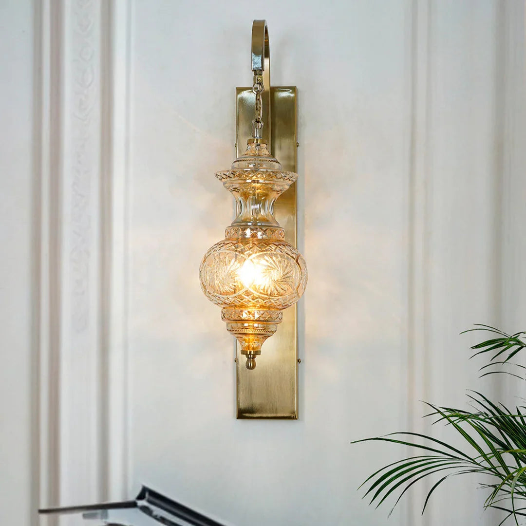 Sun-Kissed Diamonds Dance: Hand-Cut Golden Luster Glass Wall Light - Moroccan Magic