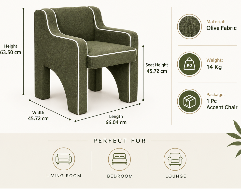 Arka Accent Chair | Olive Upholstered Designer Lounge Chair with Modern Cut-Out Design