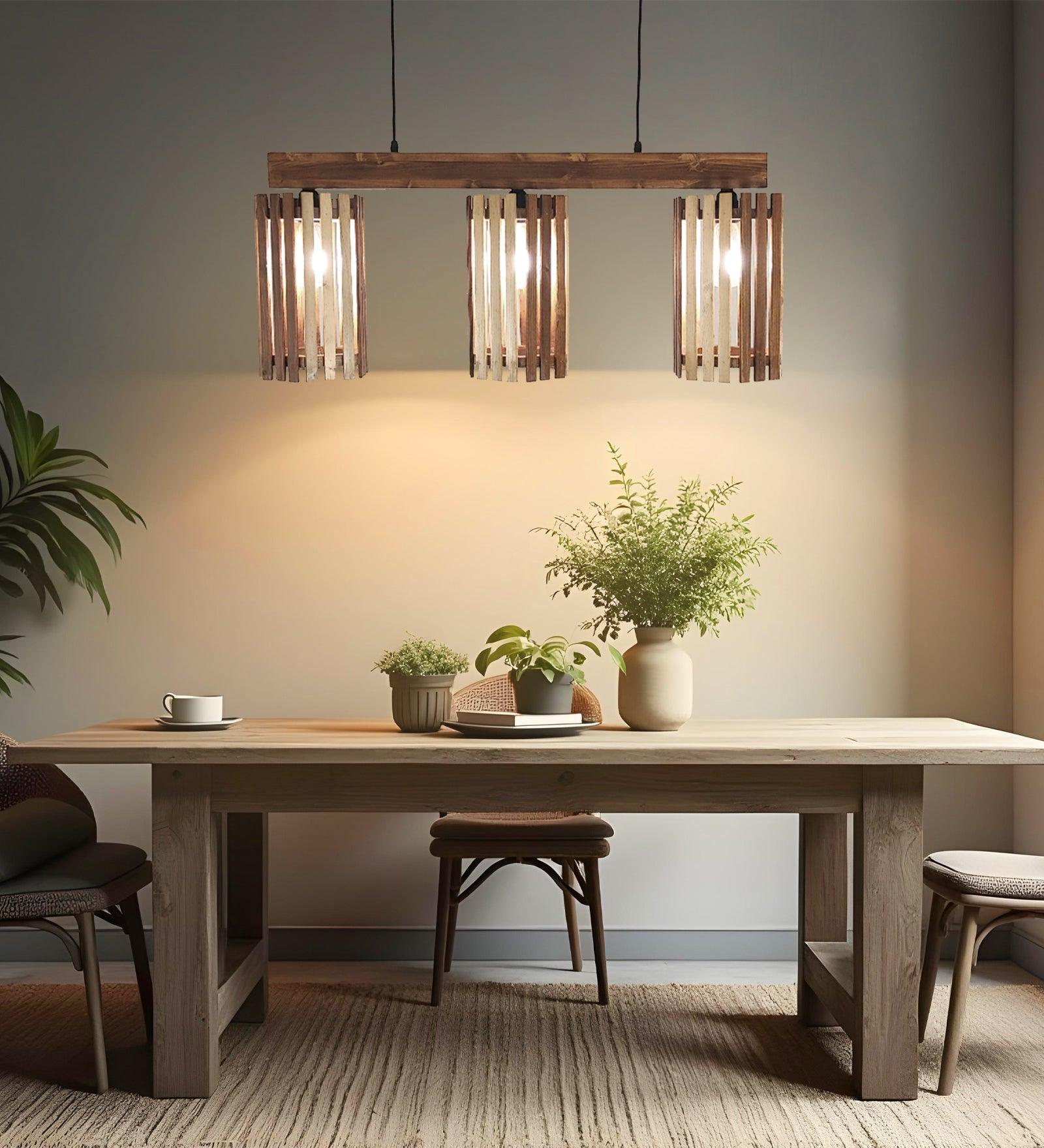Hexa Brown Wooden 3 Series Hanging Lamp