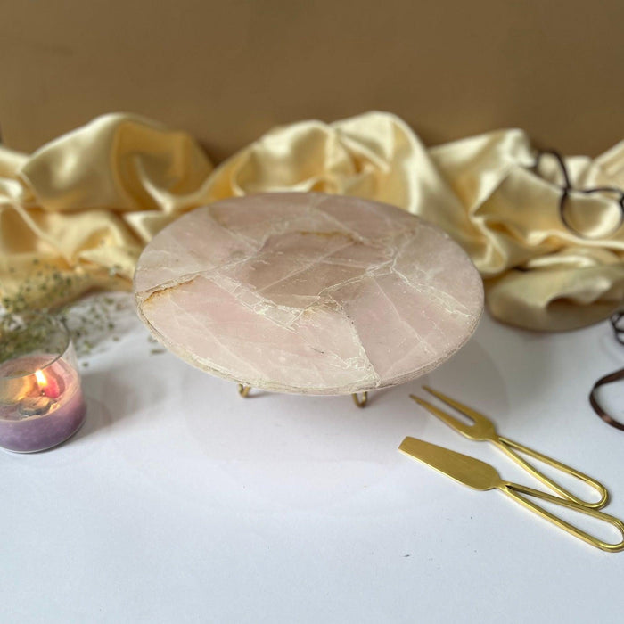 Rose Quartz Cake Stand with Metal Stand & Pastry Stand Tray for Dessert serving