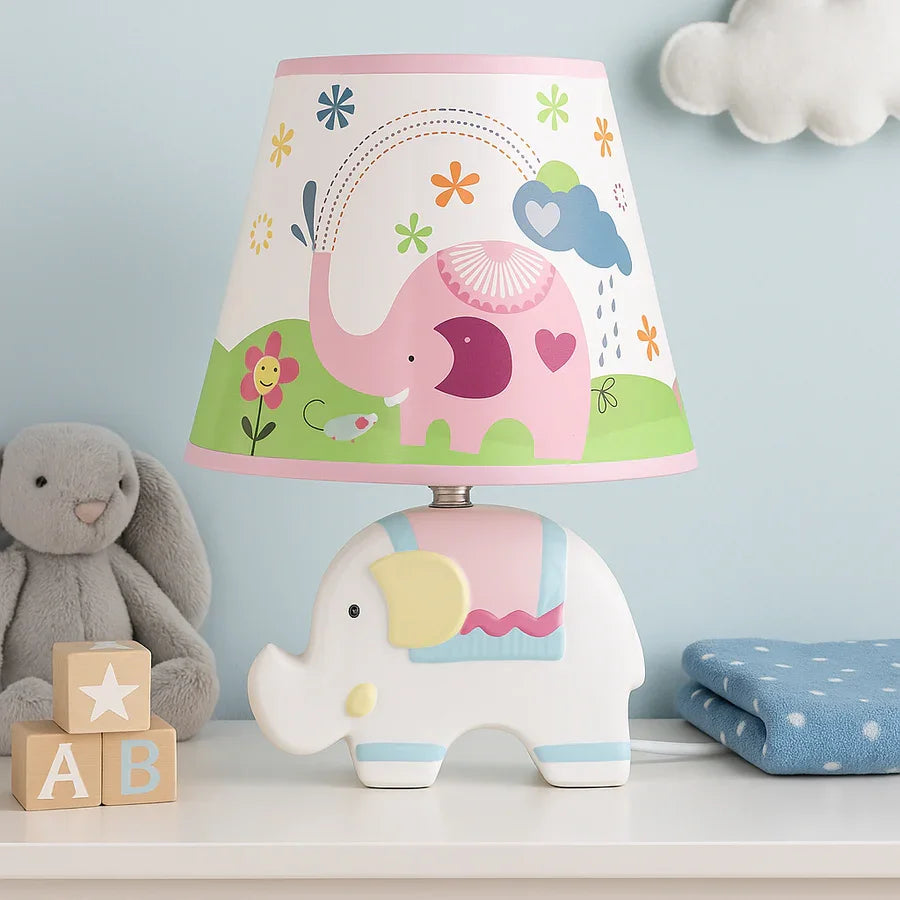 Adorable Elephant Kids Table Lamp – Ceramic Base with Printed Fabric Shade, 32 cm × 22 cm