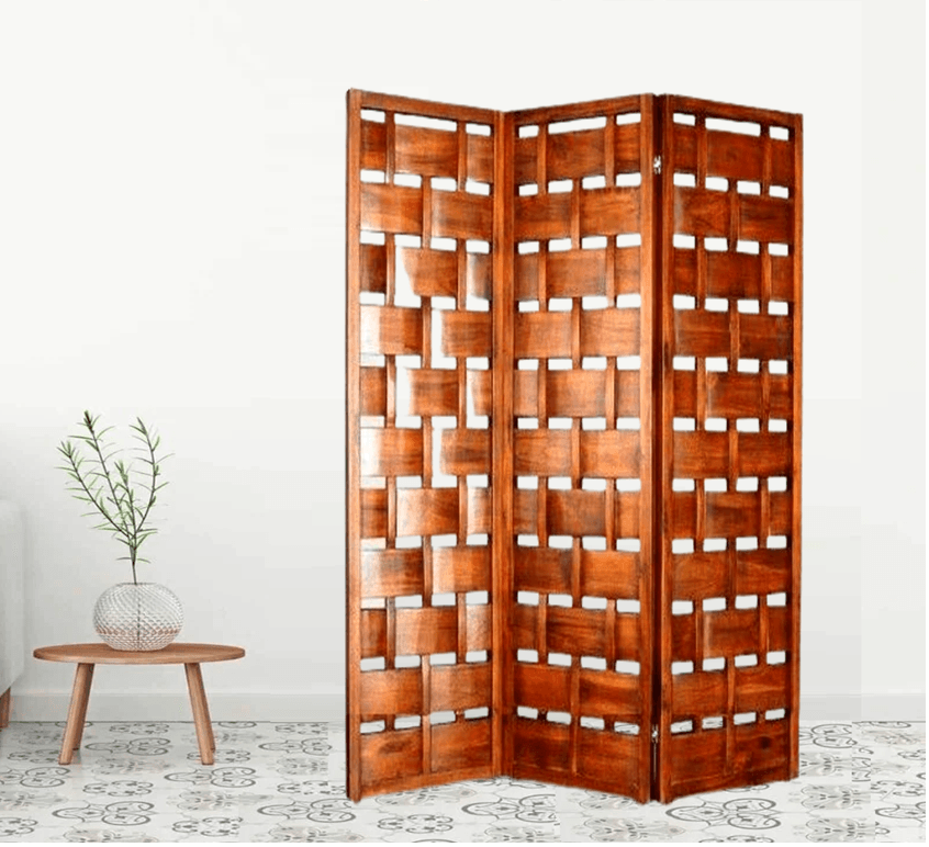 Wooden Room Divider with Mango Frame and MDF Jali Panels