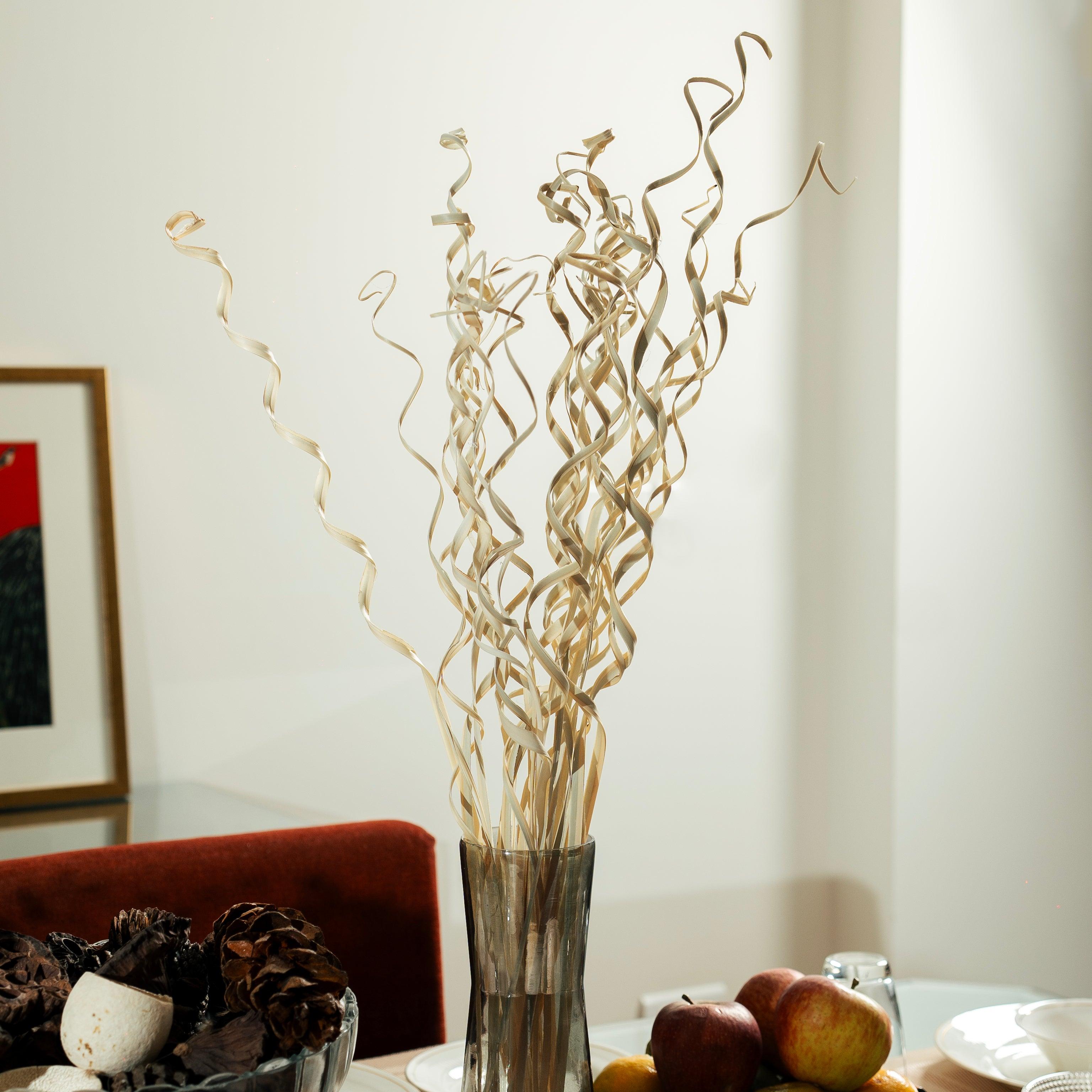 White Natural Dried Curly Palm Sticks | Set of 25 Dry Sticks Bunch for Vase Filler Home Decor