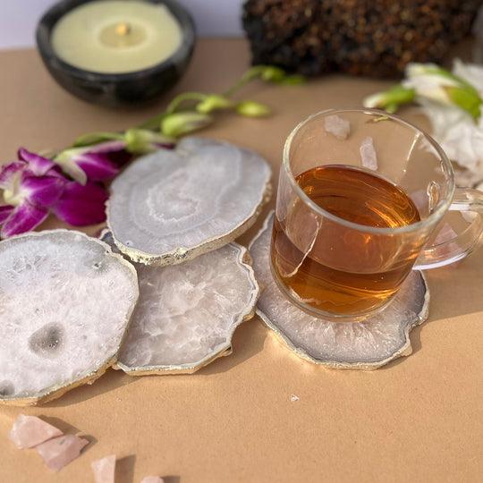 Crystal Agate Coaster With Silver Plated