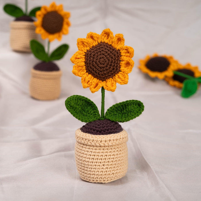 Crochet Sunflower Pot for Gift Items | Showpieces for Table Decor