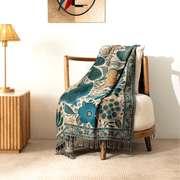 Emerald Green Floral Throw Blanket | Luxury Cotton & Wool Sofa Throw for Living Room & Bedroom