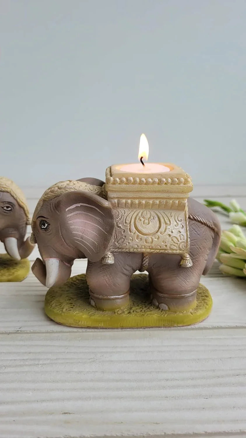 Crafted Elephant Tealight Holder (Set Of 2)