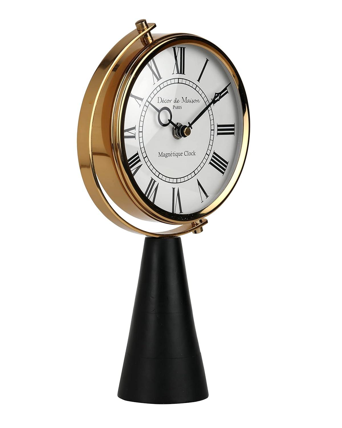 Vintage Wooden Base Table Clock | Antique Table Watch for Office & Home Decor