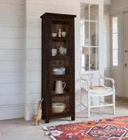 Sheesham Wood Baltimore Kitchen Cabinet Tall In Walnut Finish | Bookcase With Glass Door