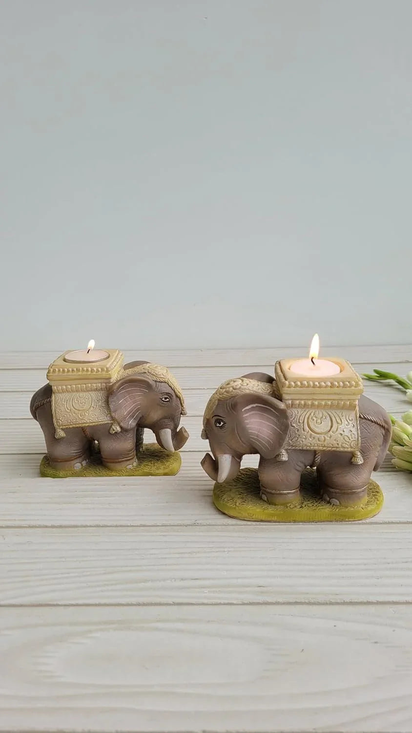 Crafted Elephant Tealight Holder (Set Of 2)