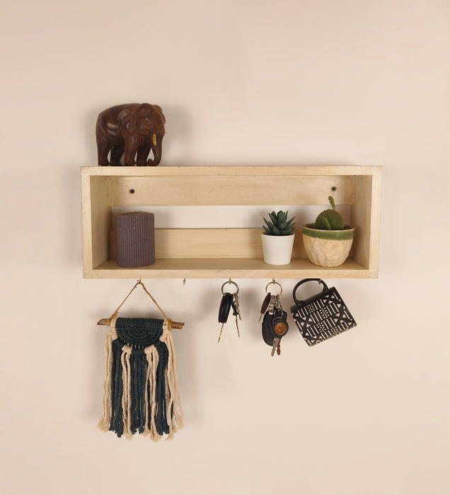 Avalon Wooden Wall Shelf Organiser With Key Holders