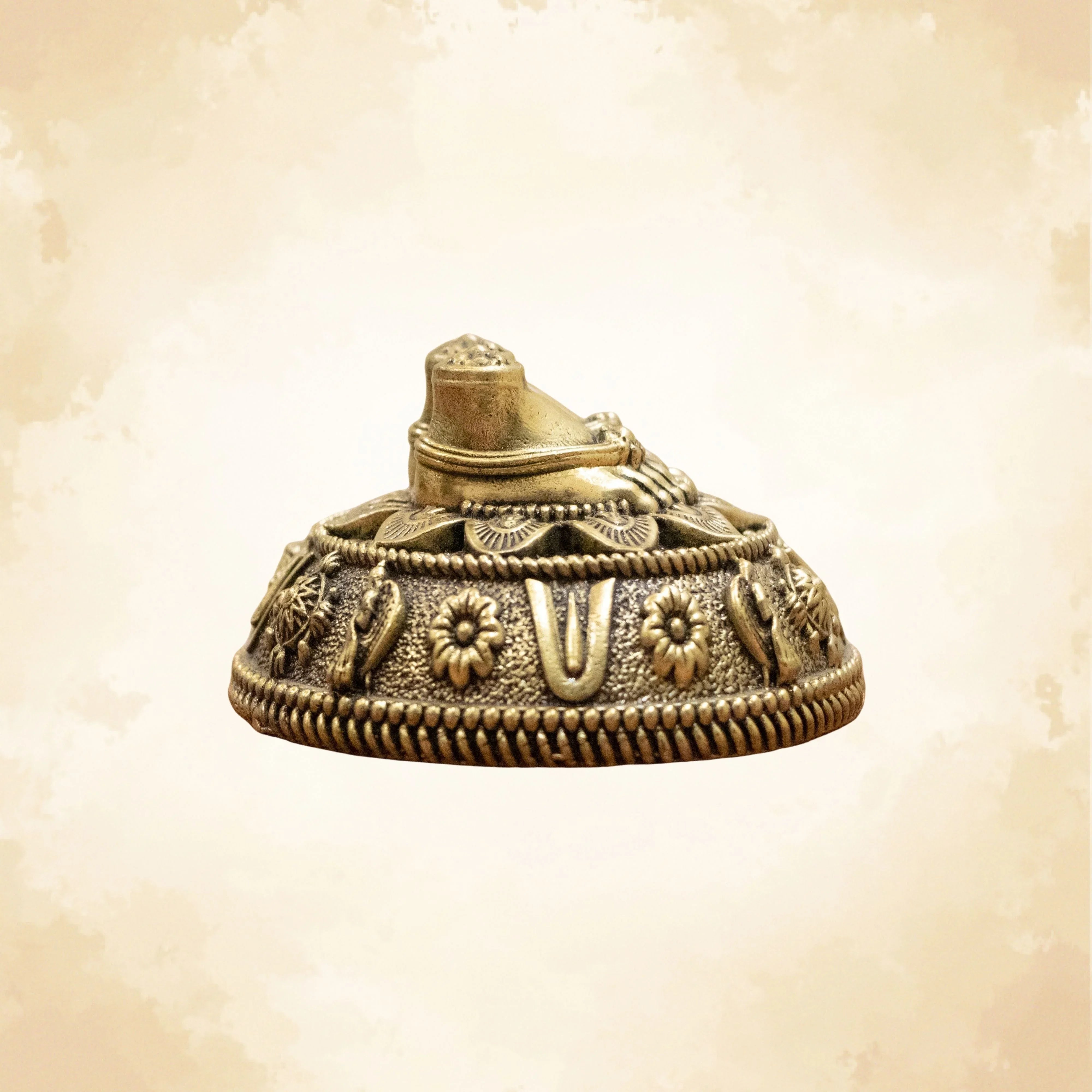 Brass Charan Paduka Idol with Carved Decorative Base