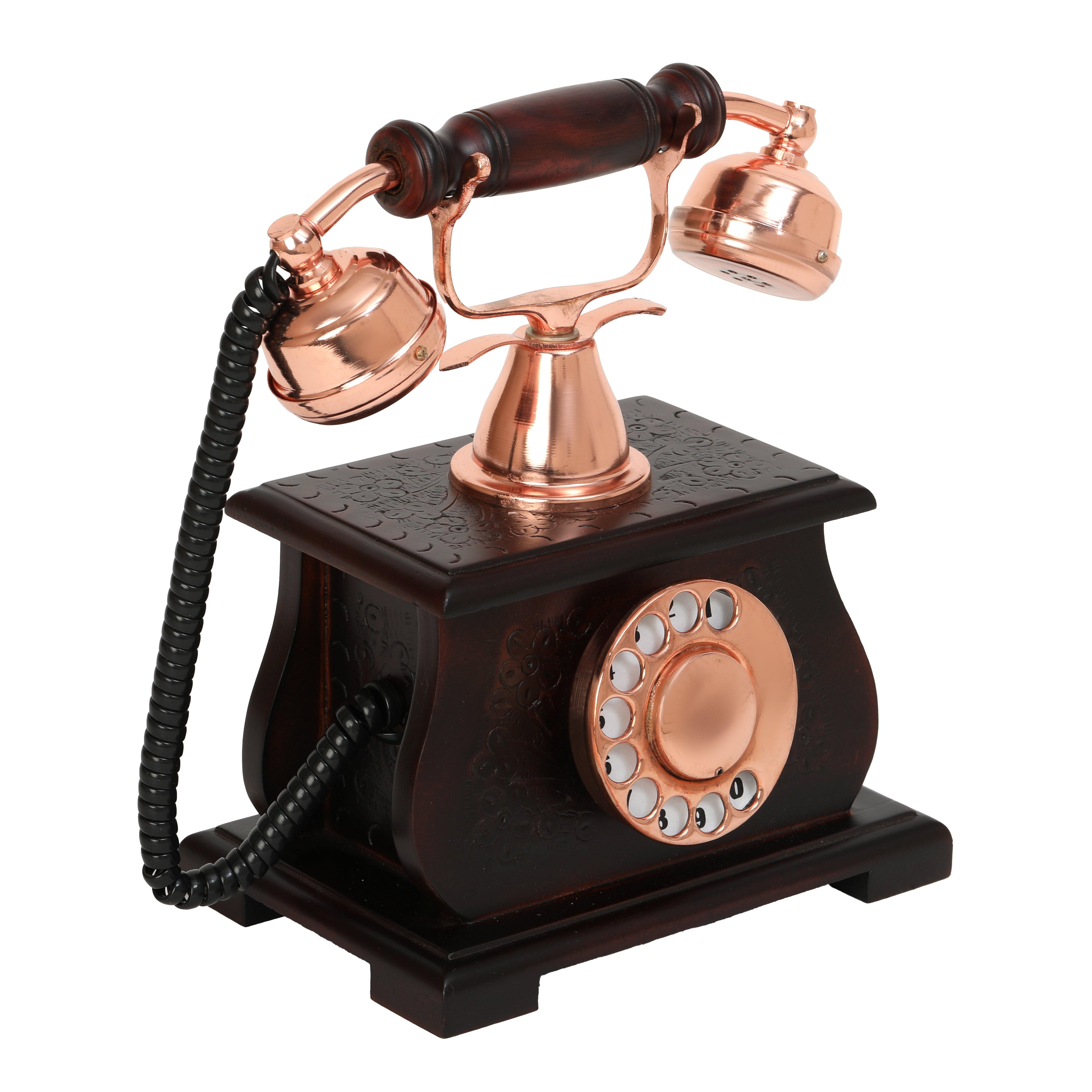 Retro Brass and Wood Ornamental Telephone - Royal Model - Copper Finish