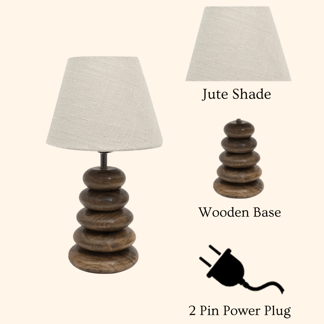Mango Wood Pebble Design Table Lamp For Living Room and Bedroom | Night Table Lamp