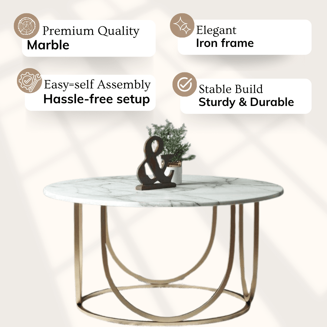 Gold Iron & Marble Top Center Table For Living Room | Premium Coffee Table | Tea Table