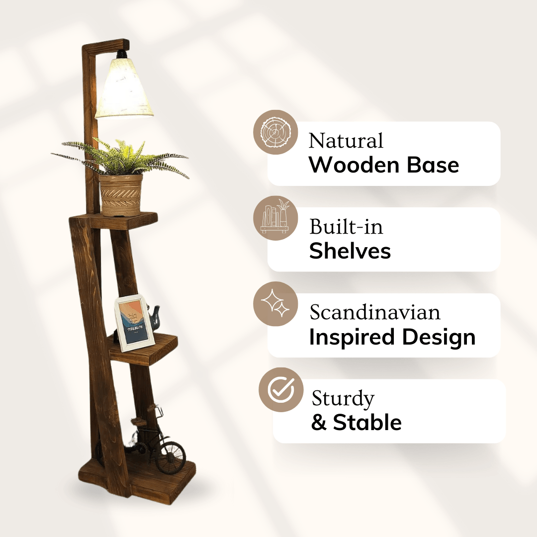 Julia Wooden Floor Lamp with Jute Fabric Lampshade | Standing Lamps for Living Room