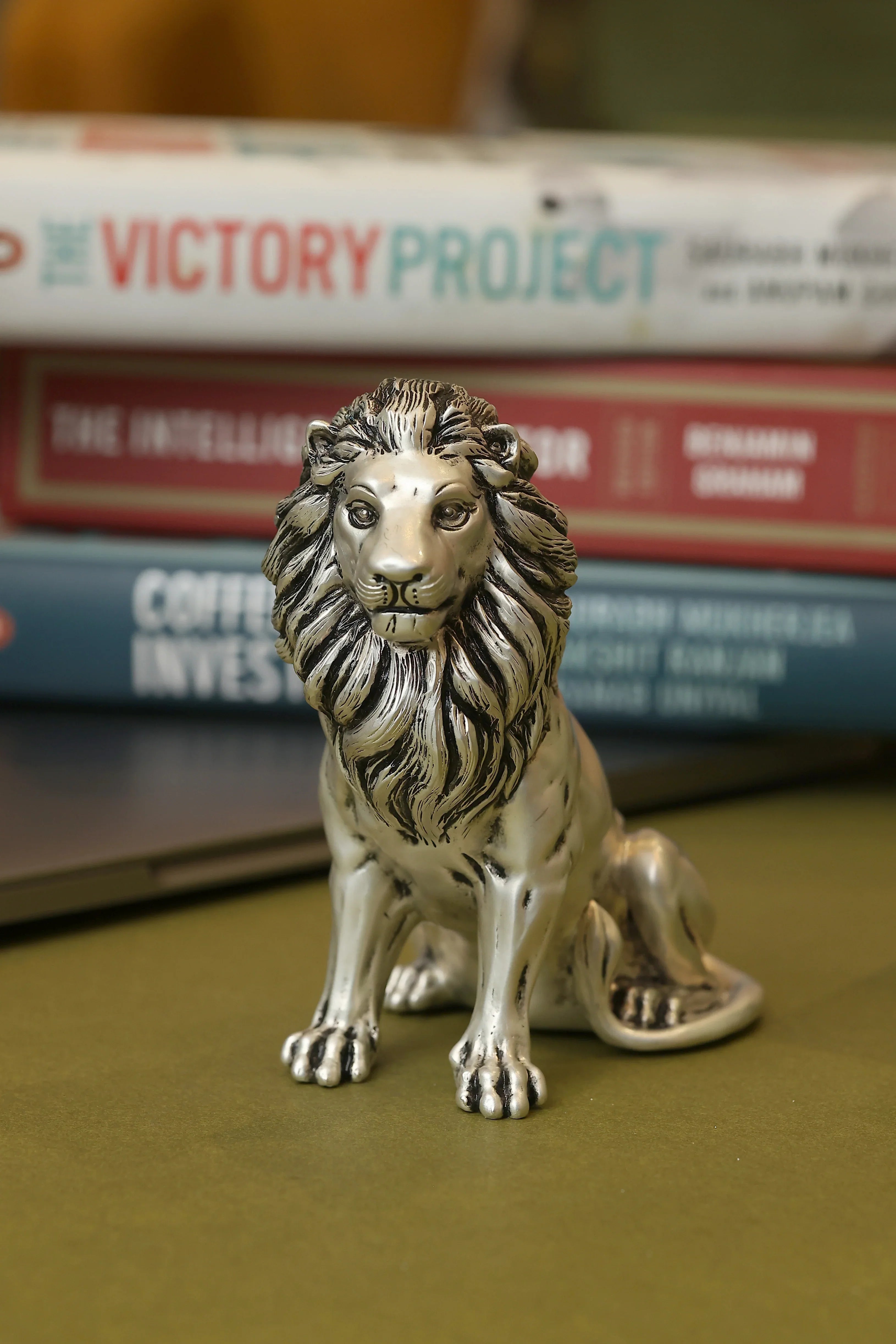 Silver Plated Brass Sitting Lion Paperweight