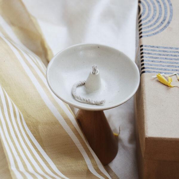 Urban Tweeter Oil Lamps Set | Stoneware and Hardwood Lamps for Dining & Home Decor