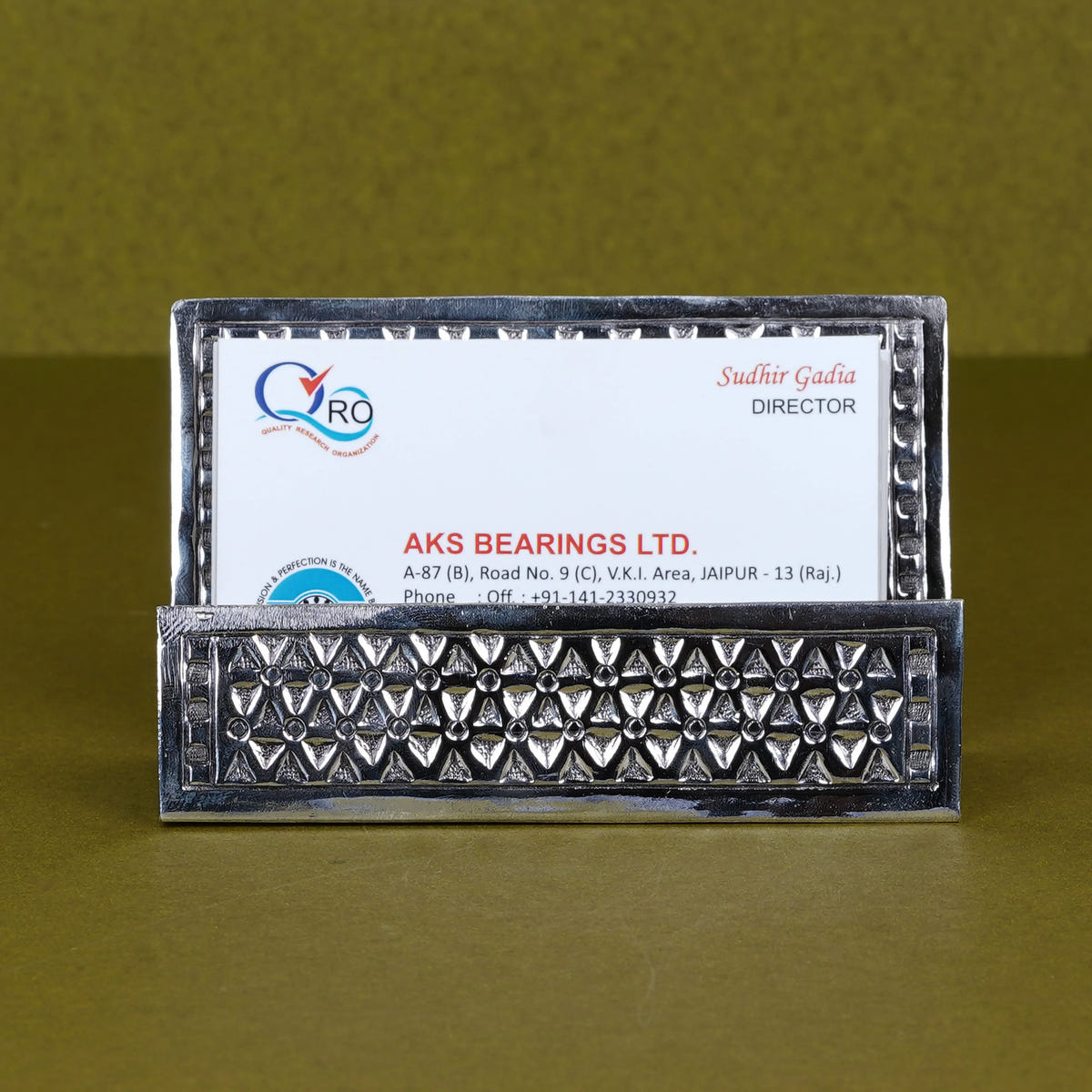 Silver Plated Brass Geometric Visiting Card Holder