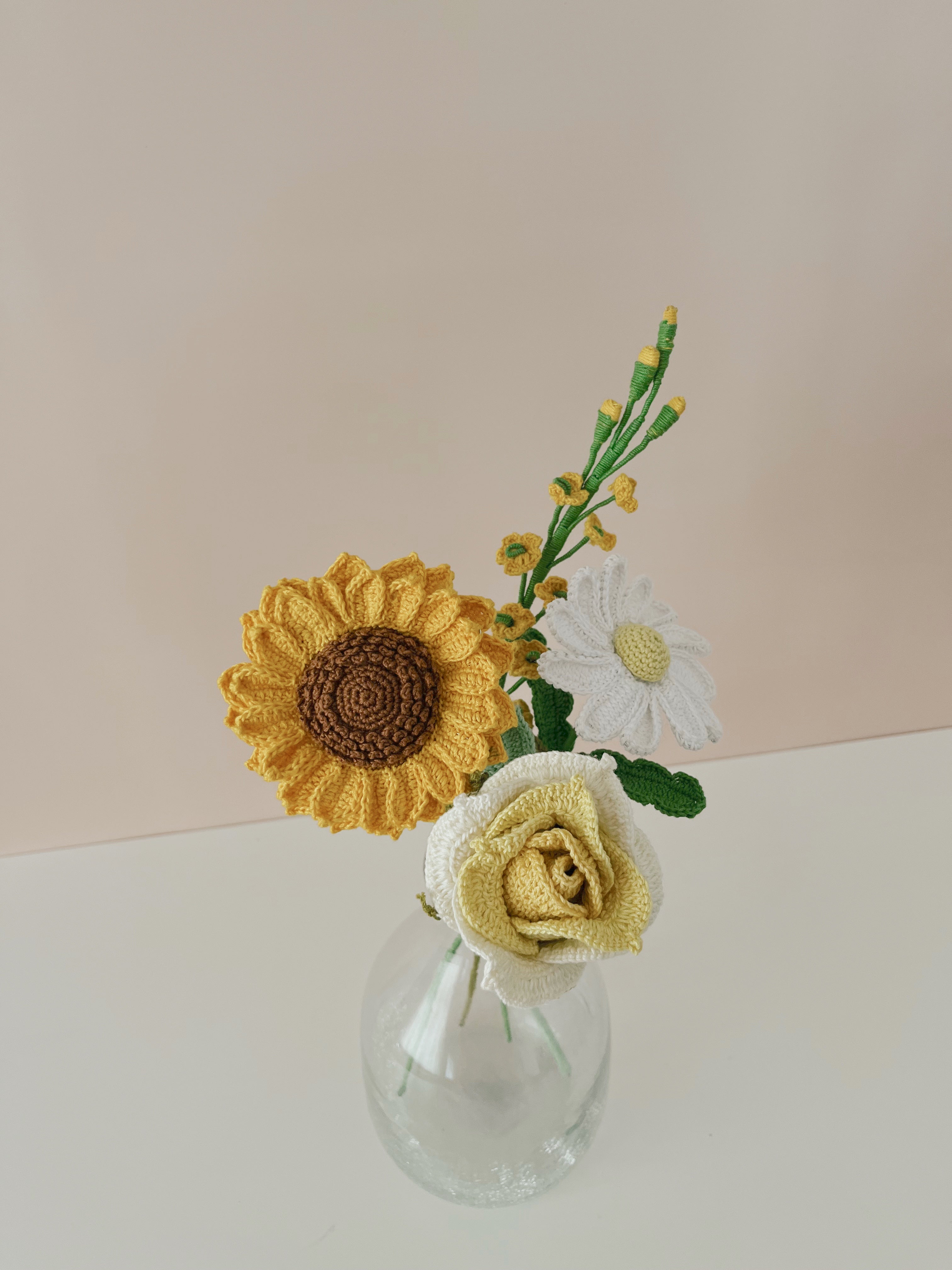 Crochet Sunflower Thai Bouquet - Multicolor / 12" height / 4 Stems